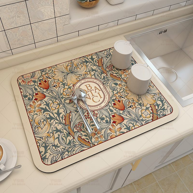 Botanical Dish Drying Mat Design 02