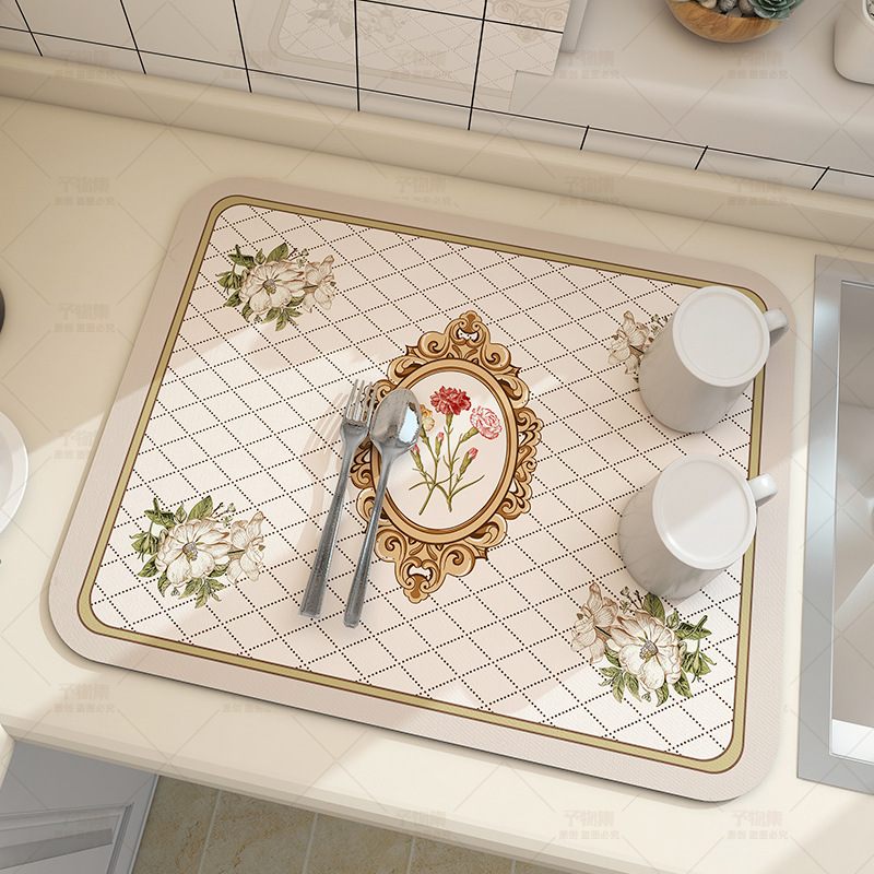 Botanical Dish Drying Mat Design 04