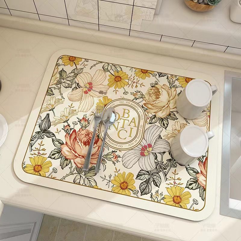Botanical Dish Drying Mat Design 06