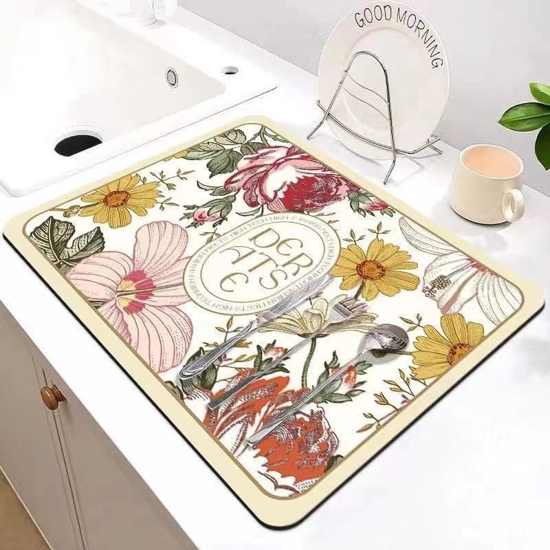 Botanical Dish Drying Mat Design 07