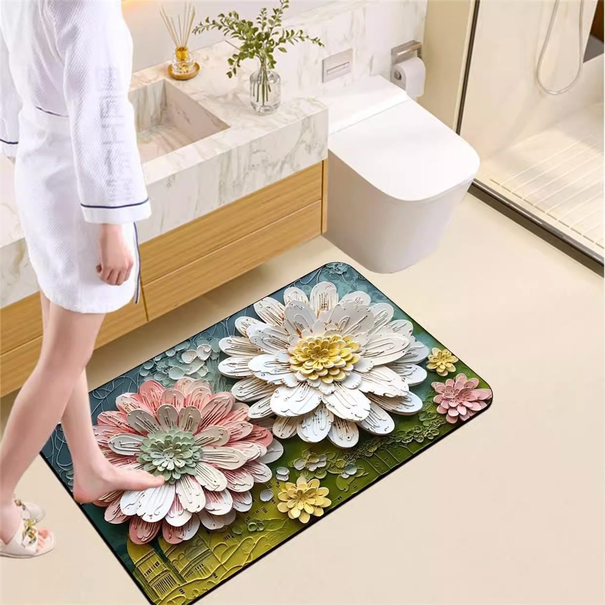 Oil Painting Floral Bath Mat