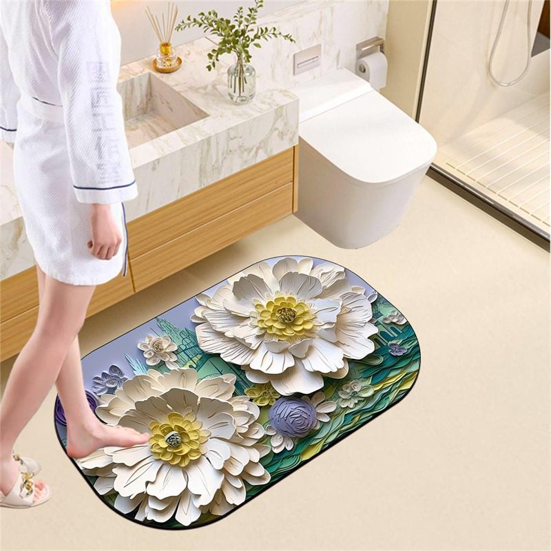 Oil Painting Floral Bath Mat Design 01
