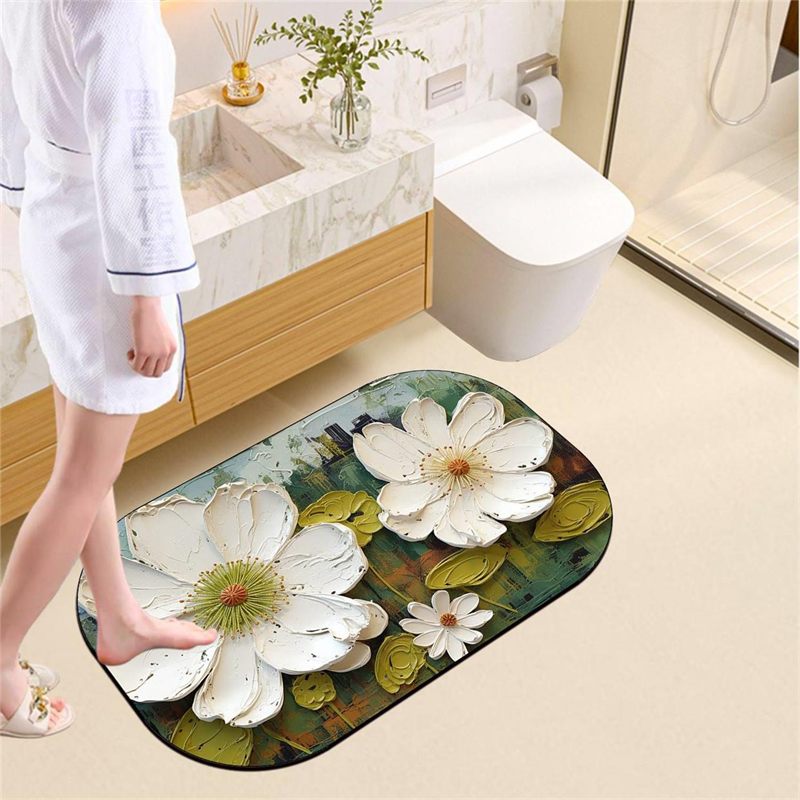 Oil Painting Floral Bath Mat Design 02