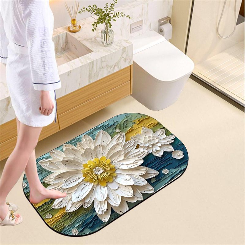 Oil Painting Floral Bath Mat Design 03