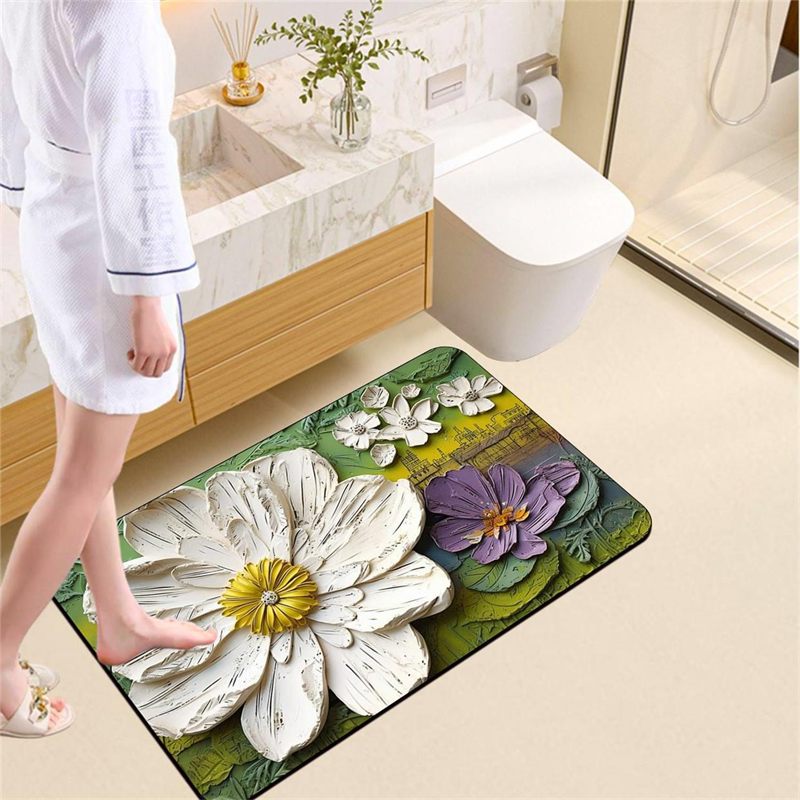Oil Painting Floral Bath Mat Design 05