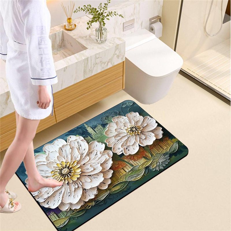 Oil Painting Floral Bath Mat Design 07